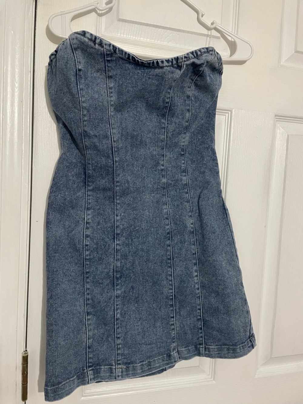 Altar'd State Strapless Denim Dress in Light Blue Wash